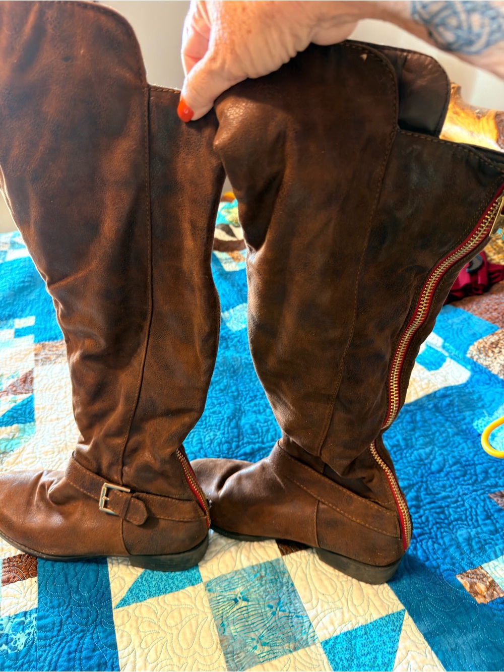 Over-the-Knee Brown Zip-Accent Boots
